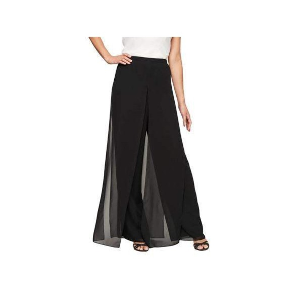 Alex Evenings Black Chiffon Overlay Whimsigoth Wide Leg Formal Evening Size L